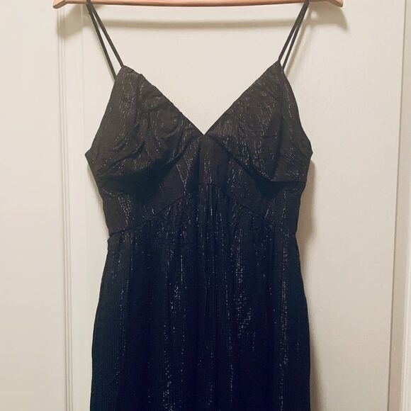 Forever 21 Strappy Metallic Silver & Black Mini Dress Empire Waist Size Medium - Picture 2 of 7